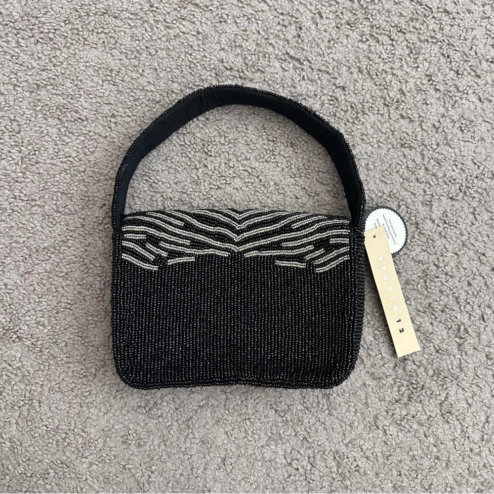 Studio 12 Beaded Black Silver Handbag Womens